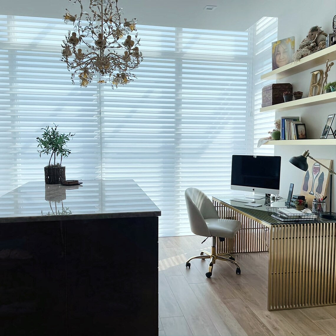 Shelves, floating shelf, modern golden laminated shelf