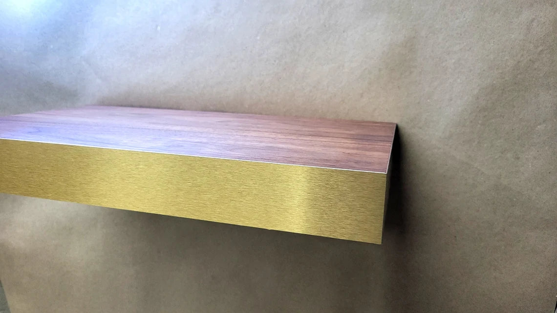 Walnut Floating Shelf with Brushed Brass Edges